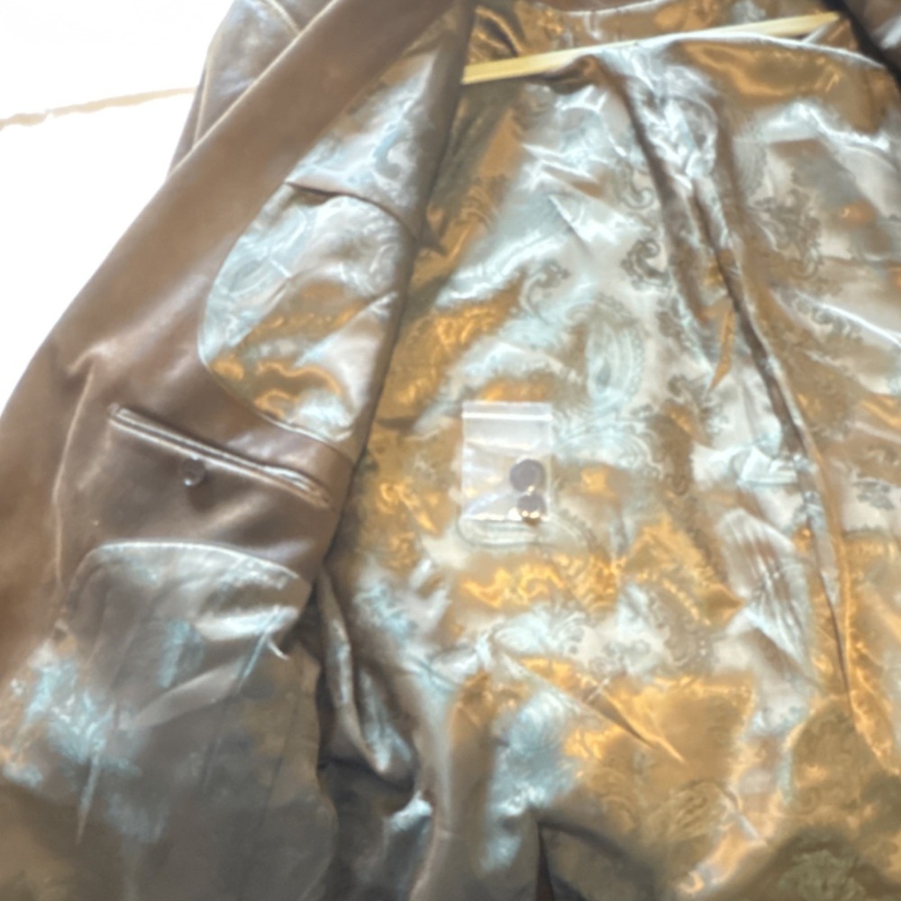 Mantoni Brown Leather Suede Men's Blazer Two-Button Notch Lapel Inner Pockets - Picture 7 of 8
